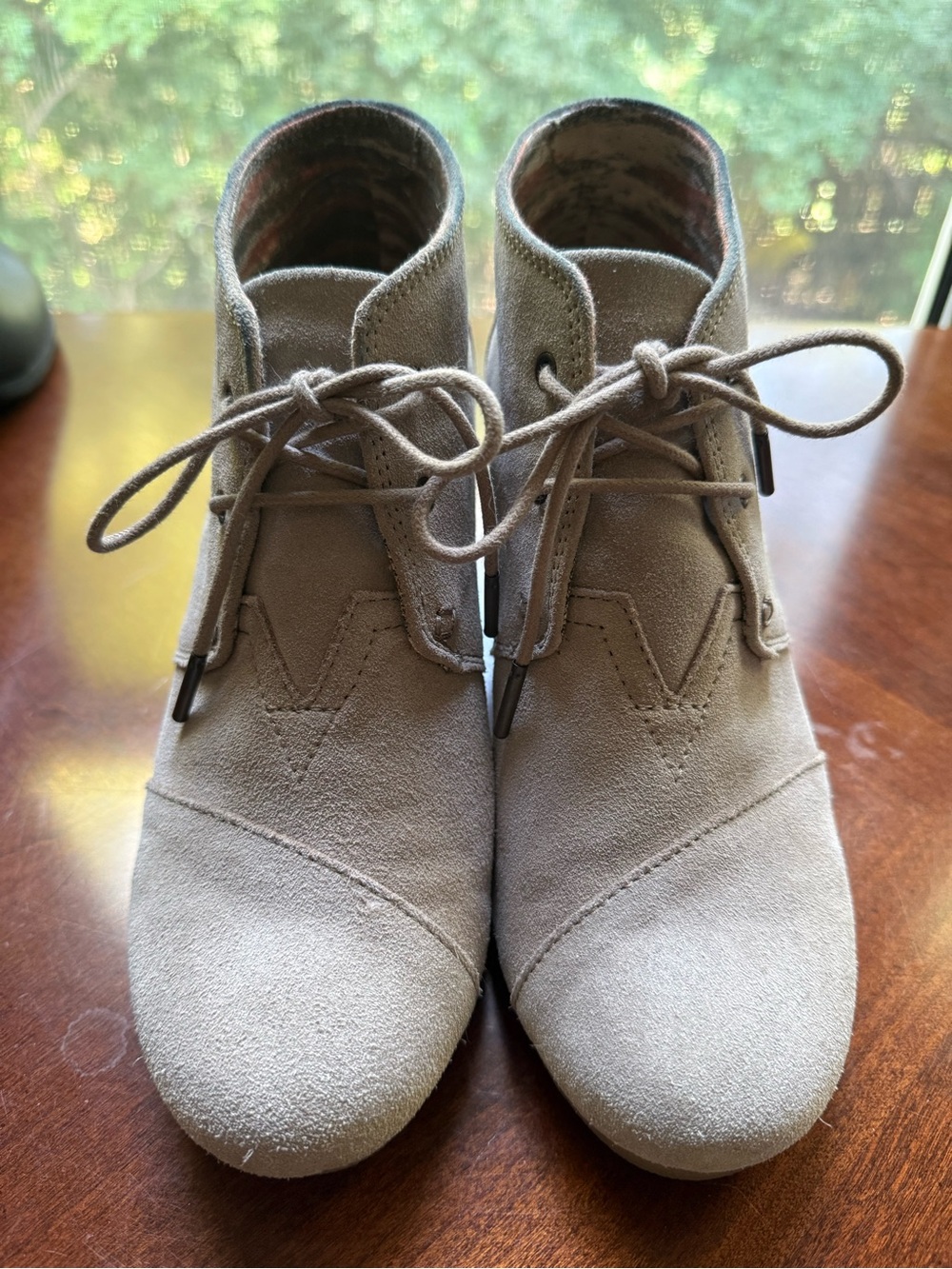 Toms Suede Lace-Up Ankle Booties in Light Taupe